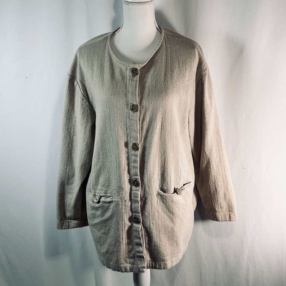 Coldwater Creek Vintage Organic Cotton Button Front Jacket Beige Made in USA L